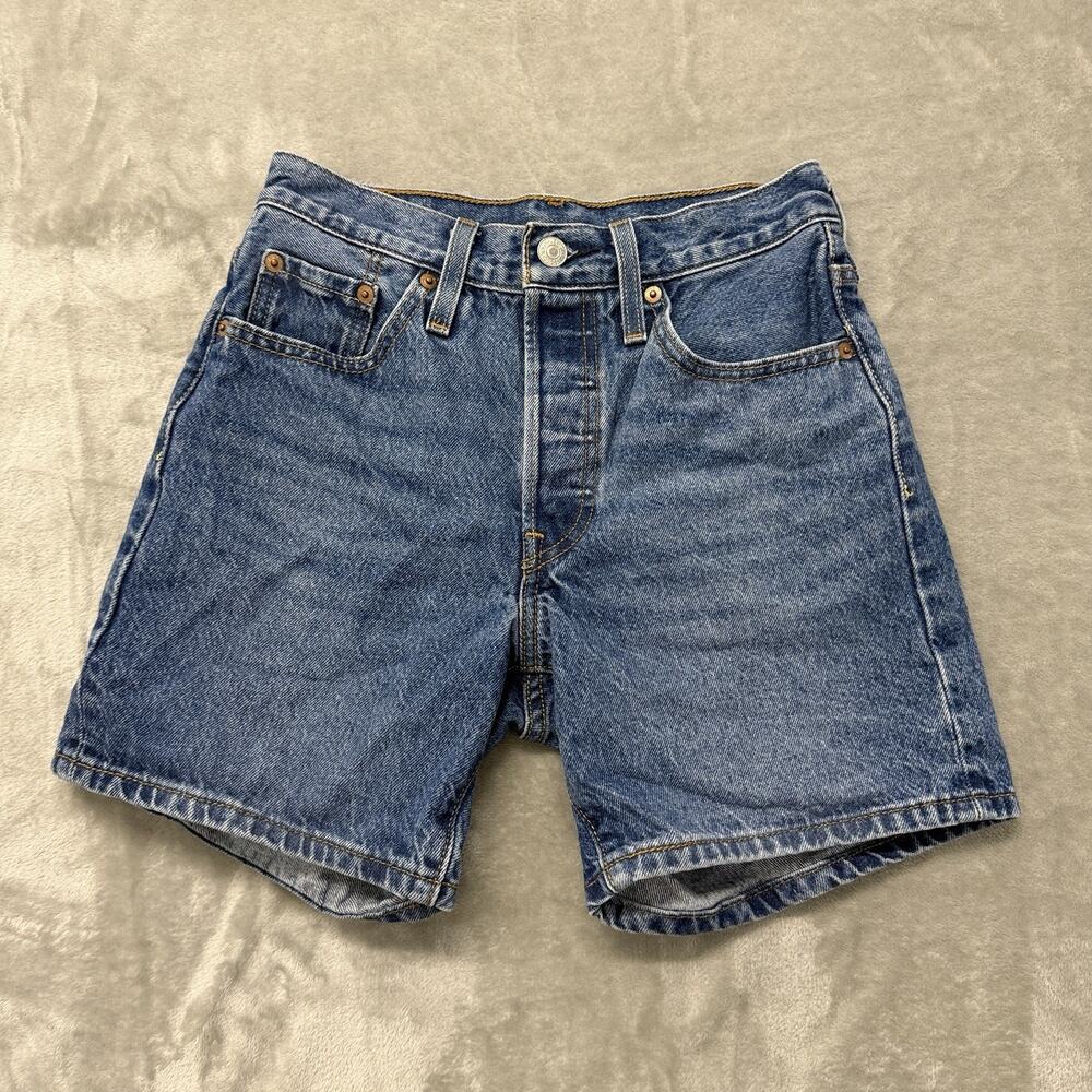 Levi’s 501 Mid Thigh Women’s W24 High Rise Blue Denim Button Fly Shorts